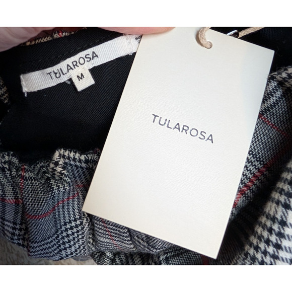 Tularosa Angie Plaid Twee Coquette Milkmaid Ruffle Hem Mini Dress Black White MD - Picture 7 of 9